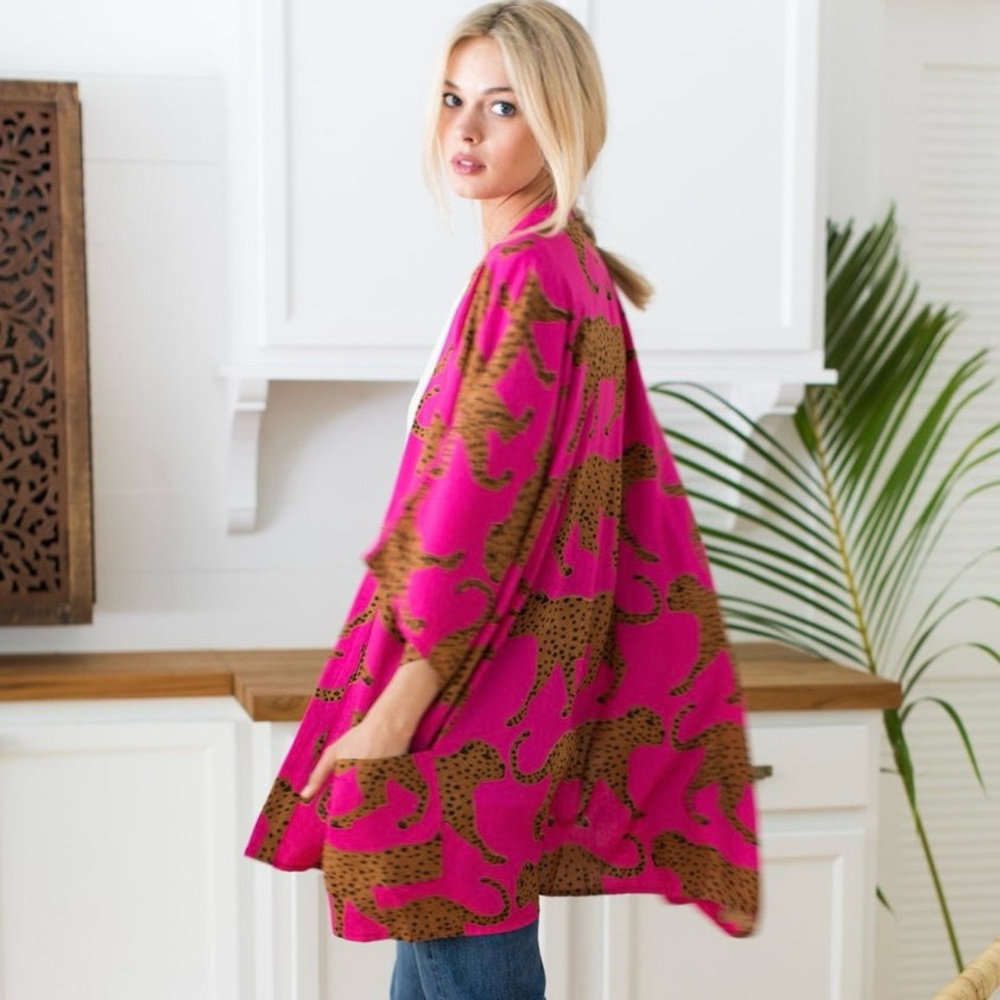 Emerson Fry Size XS/S Fete Pink Yarrow Cheetah Print Kimono - Picture 1 of 6